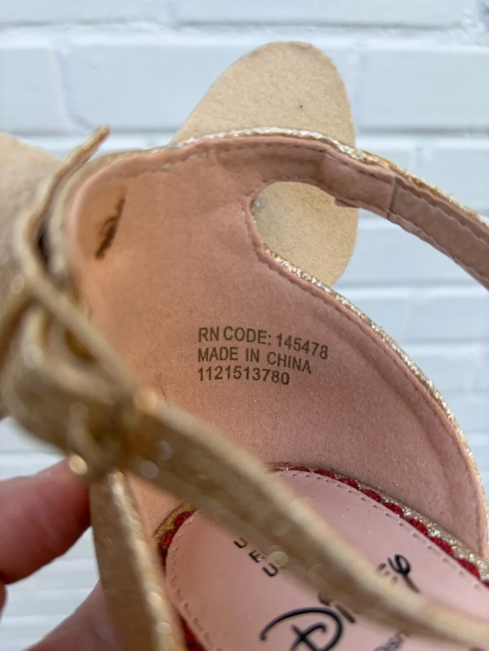 Primark x Disney Minnie Mouse Gold Glitter Bow Ankle-Strap Stiletto Heels, SZ 10